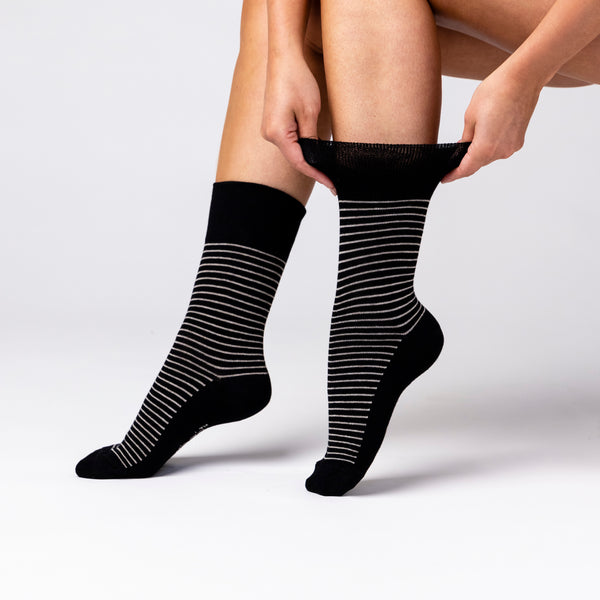 3 Paar Baumwollsocken mit College-Streifen für Damen - Schwarz