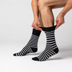 Load image into Gallery viewer, 3 Pairs Men's Litha Varied Stripe Cotton Socks - Black