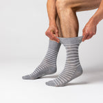 Load image into Gallery viewer, 3 Pairs Mens Holiday Cotton Socks - Navy Stripe Mix