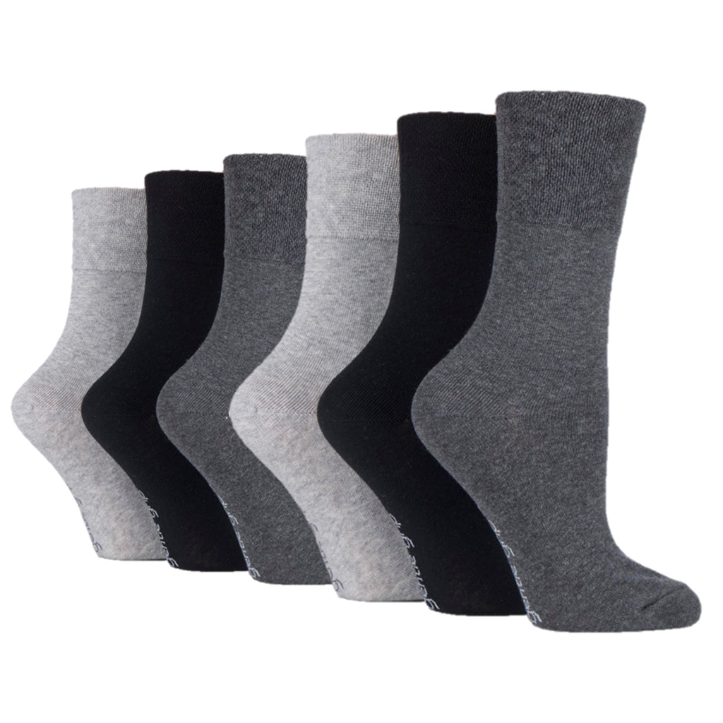 6 Pairs Kids Gentle Grip Cotton Socks - Black/Grey