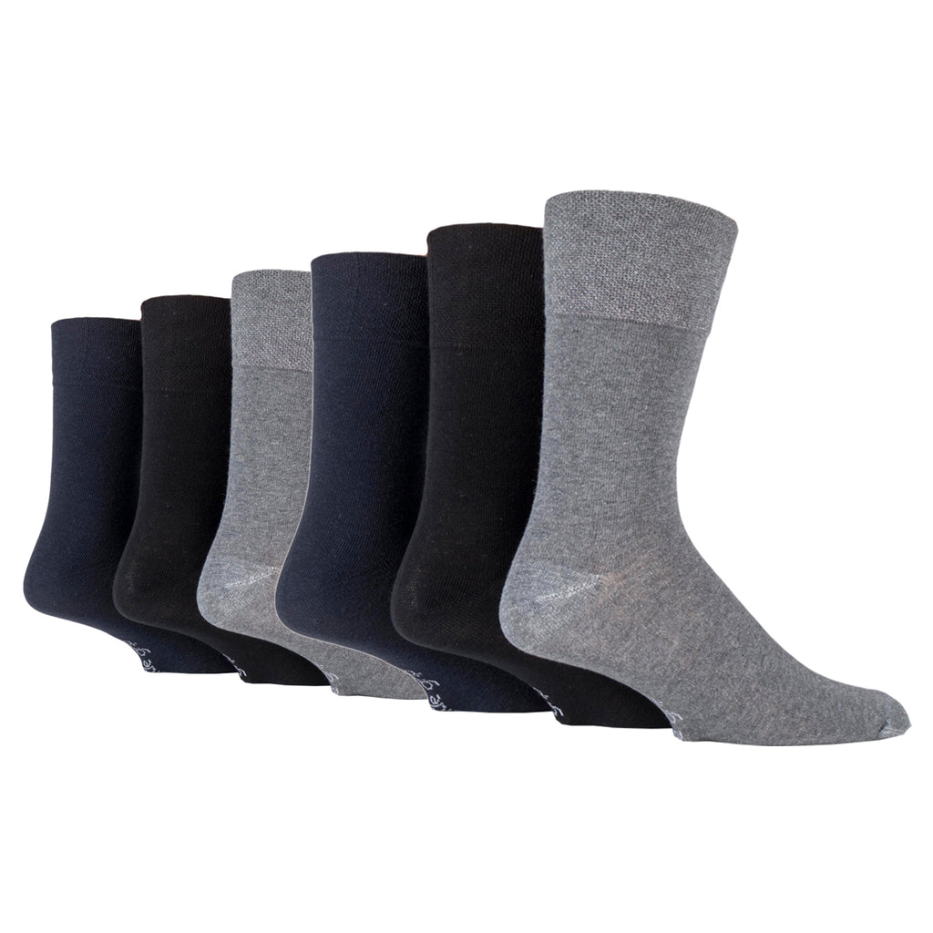 6 Pairs Men's Bigfoot Gentle Grip Cotton Socks - Black/Navy/Grey