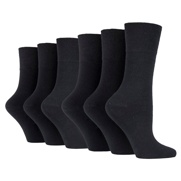 6 paires de chaussettes diabétiques en bambou pour femmes - Noir