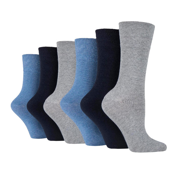 6 paires de chaussettes diabétiques en bambou pour femmes - Mélange bleu/gris