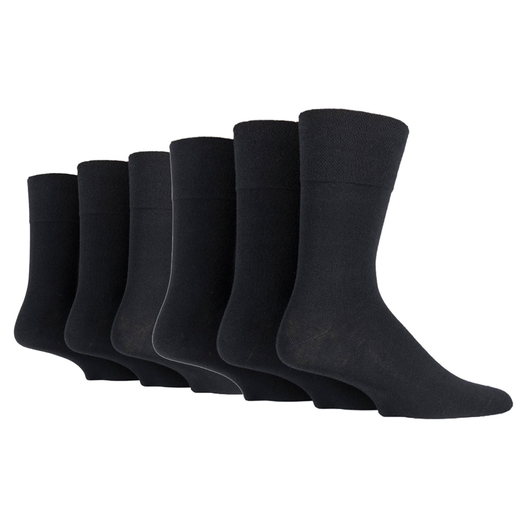6 Pairs Men's Bigfoot Gentle Grip Cotton Socks - Plain Black
