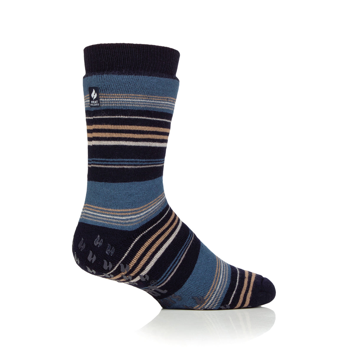 Pair Men's Raynaud's Thermal Slipper Socks Navy Stripe