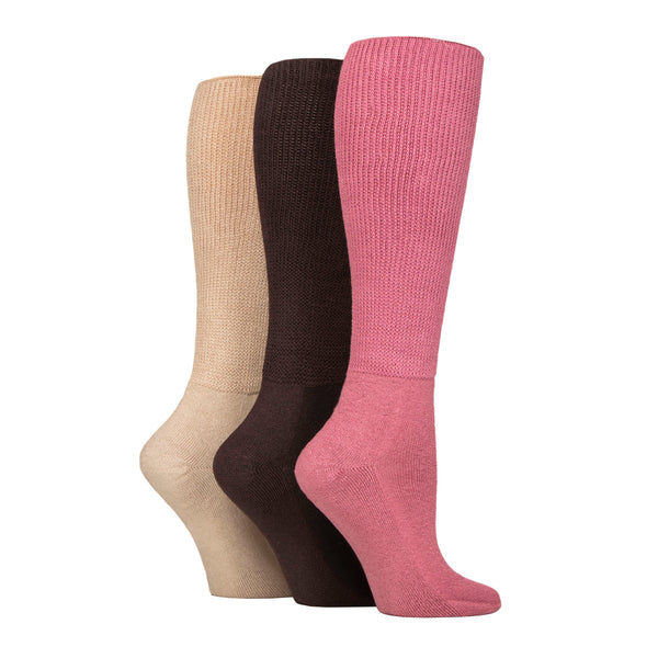 3 paires de chaussettes en bambou pour diabétiques, longueur genou, coussinées - Rose poudré