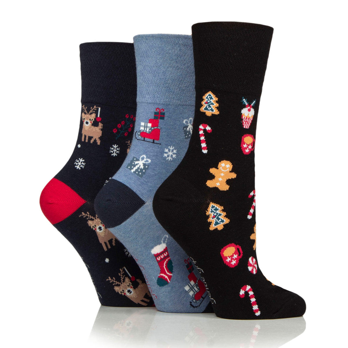 3 Paar Weihnachtssocken „Fun Feet“ für Damen – verschiedene Muster