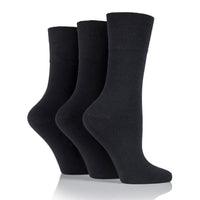 3 Pairs Ladies Plain Cotton Socks - Black