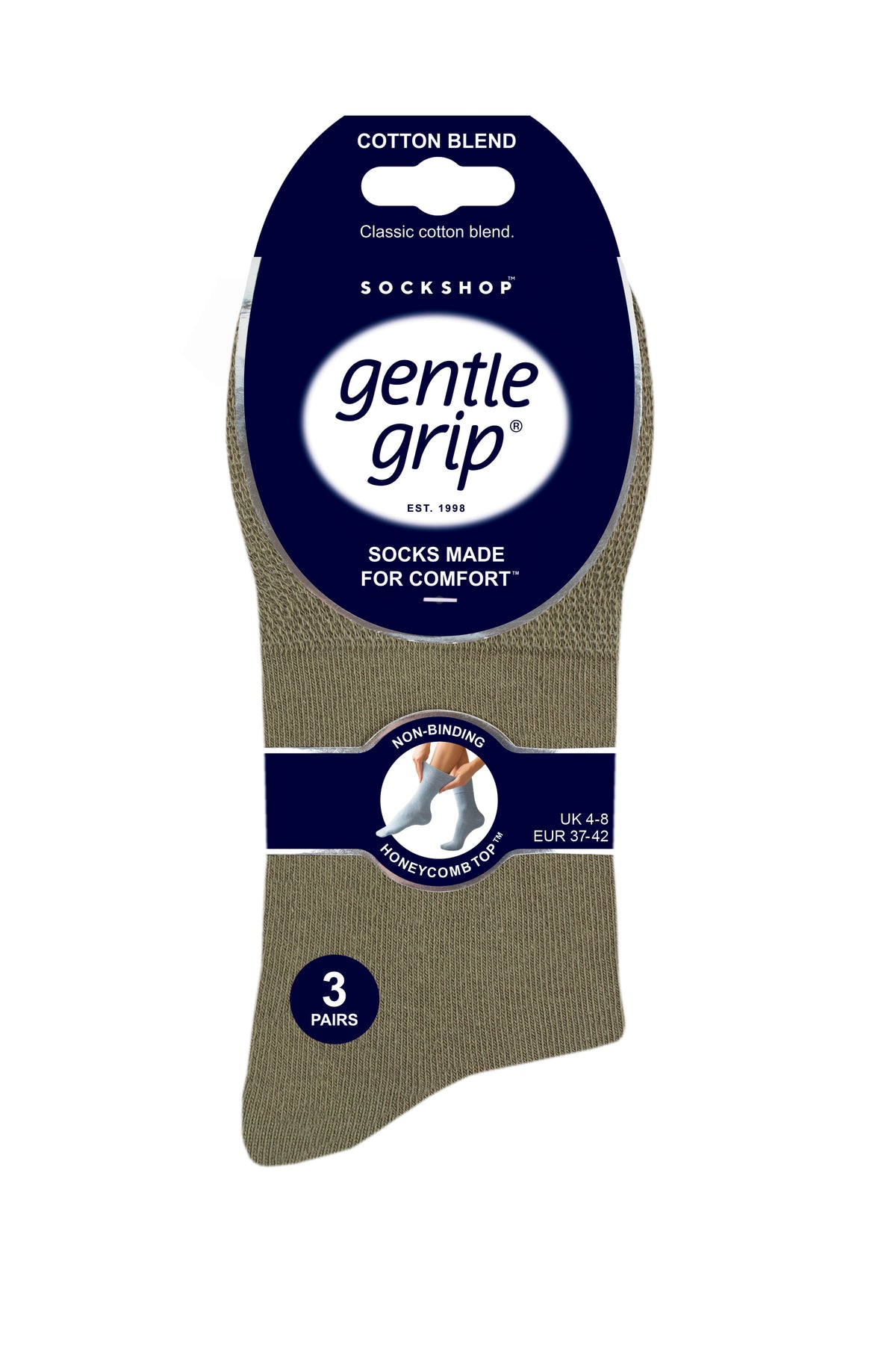 3 Pairs Ladies Plain Cotton Socks - Khaki Mix