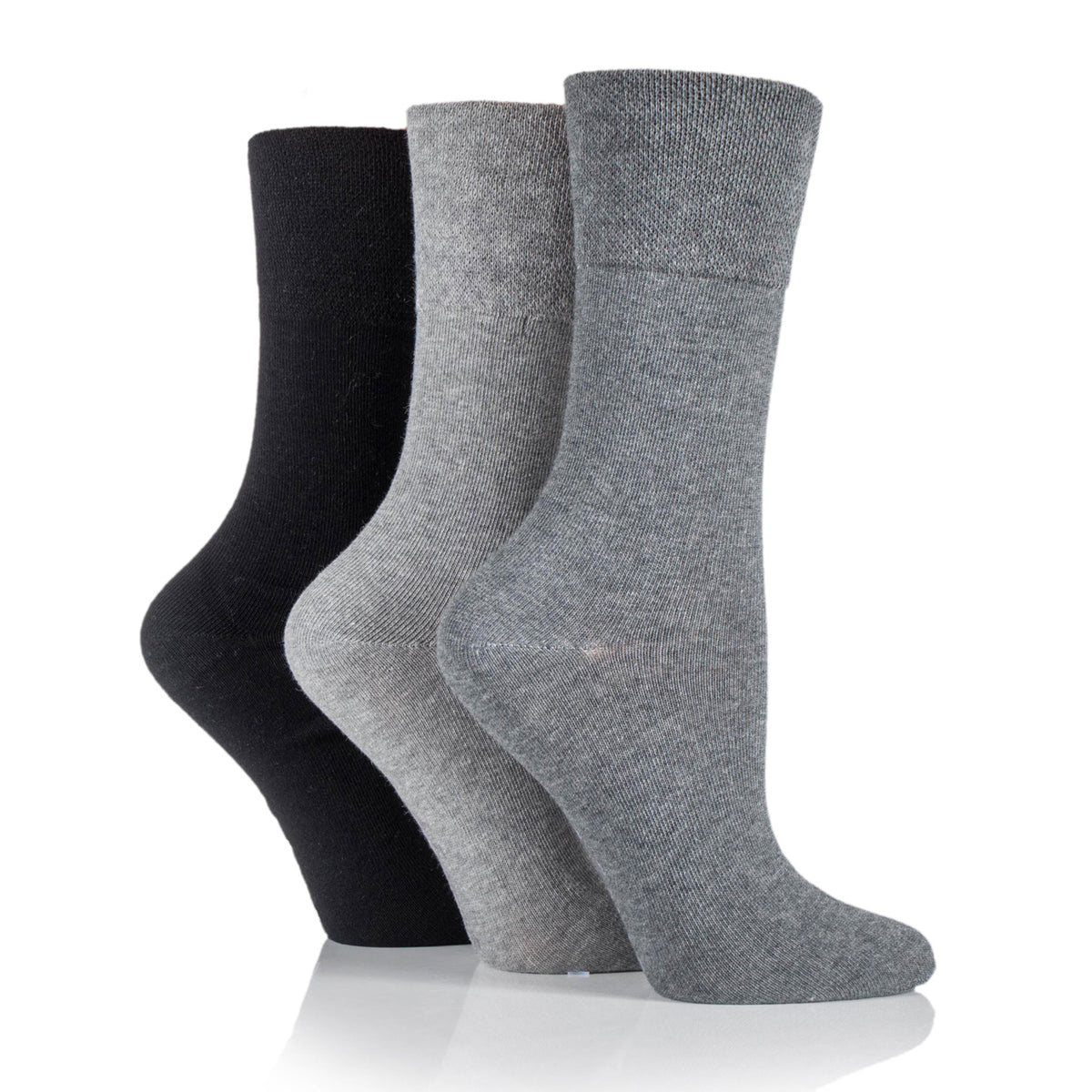 3 Pairs Ladies Plain Cotton Socks - Black/Charcoal/Grey