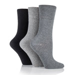 Load image into Gallery viewer, 3 Pairs Ladies Plain Cotton Socks - Black/Charcoal/Grey