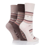 Load image into Gallery viewer, 3 Pairs Ladies Cotton Socks - Folk Brown