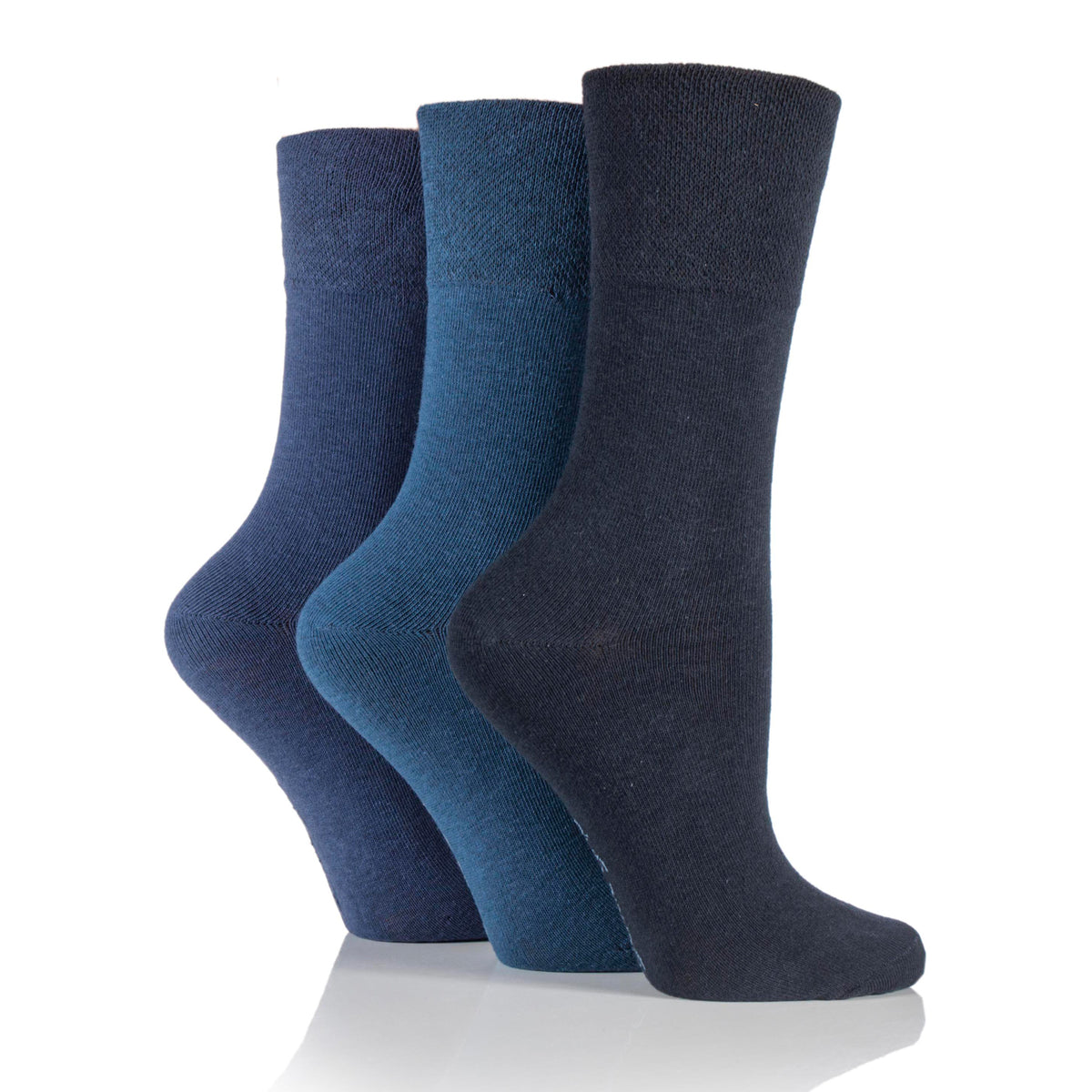 3 Pairs Ladies Plain Cotton Socks - Navy Mix