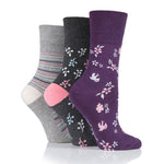 Load image into Gallery viewer, 3 Pairs Ladies Cotton Socks - Romance Purple/Grey