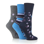 Load image into Gallery viewer, 3 Pairs Ladies Cotton Socks - Nature Bird Navy Blue