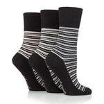 Load image into Gallery viewer, 3 Pairs Ladies City Varied Stripe Cotton Socks - Black