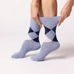 Load image into Gallery viewer, 3 Pairs Ladies Highlands Argyle Cotton Socks - Navy/Denim