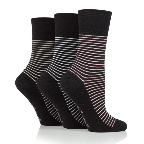 3 Paar Baumwollsocken mit College-Streifen für Damen - Schwarz