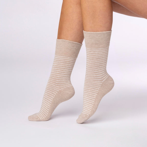 3 Pairs Ladies Varsity Stripe Cotton Socks - Brown