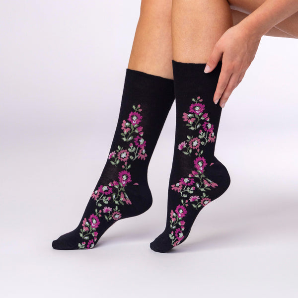 Lot de 3 paires de chaussettes en coton pour femme - Rose grimpante chinée