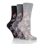 Load image into Gallery viewer, 3 Pairs Ladies Cotton Socks - Marl Climbing Rose
