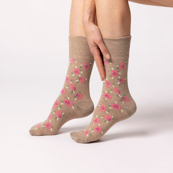 3 Paar Damen-Baumwollsocken - Blau/Neutral geblümt