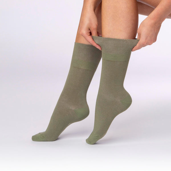 Lot de 3 paires de chaussettes unies en coton pour femme - Mélange kaki