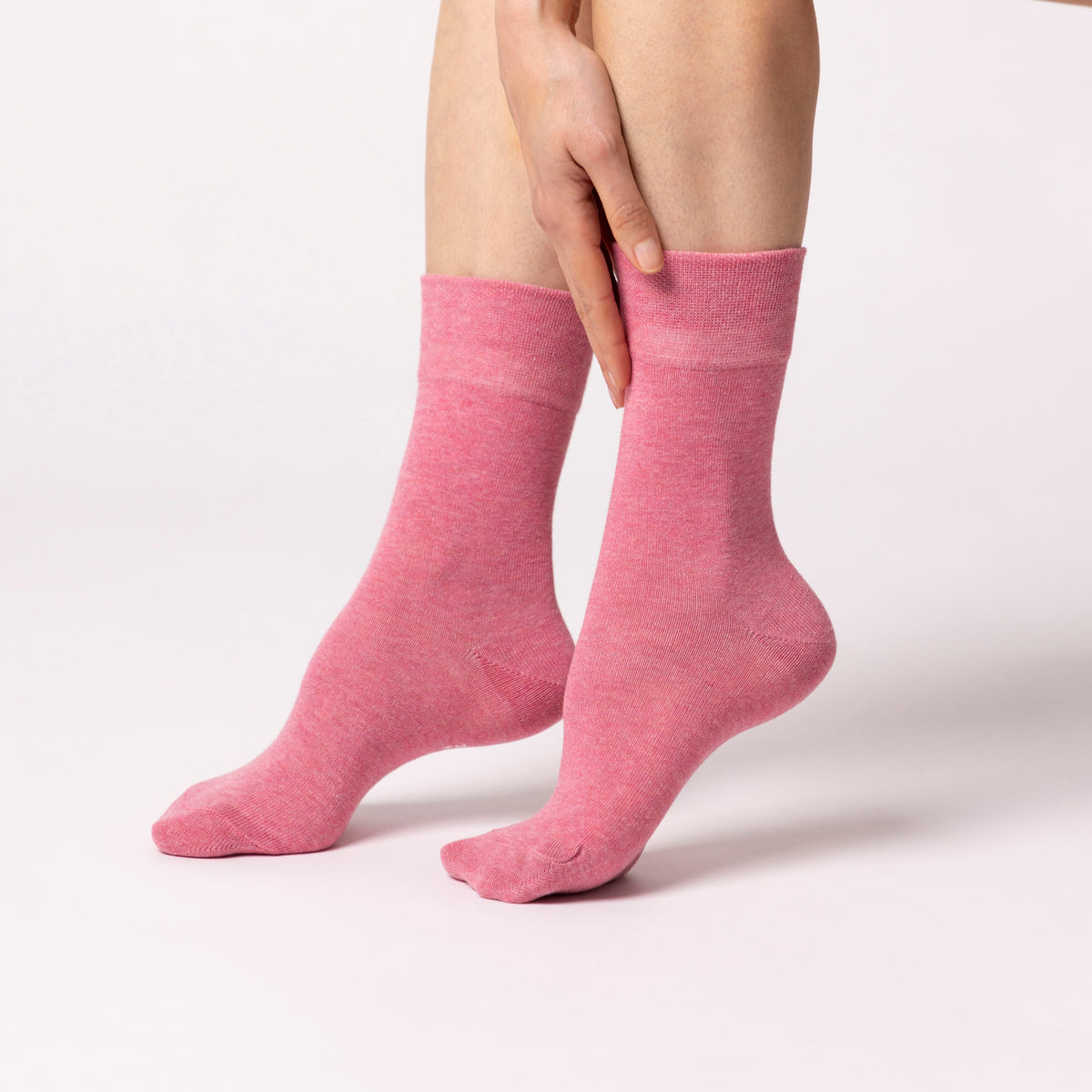 3 Pairs Ladies Plain Cotton Socks - Grey/Lavender/Rose