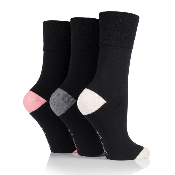 3 Pairs Ladies Heel & Toe Cotton Socks - Black and Grey