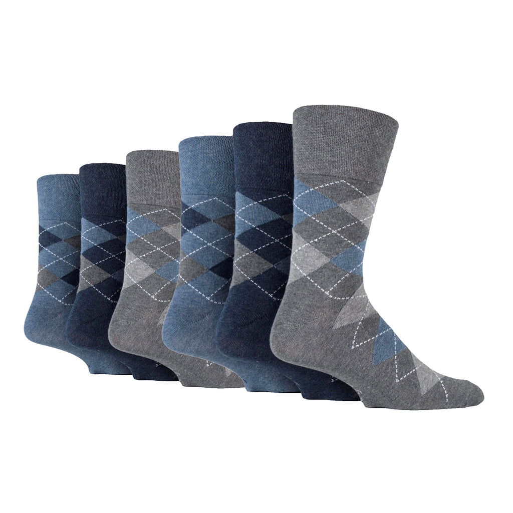 6 Pairs Men's Bigfoot Gentle Grip Cotton Socks - Denim/Grey