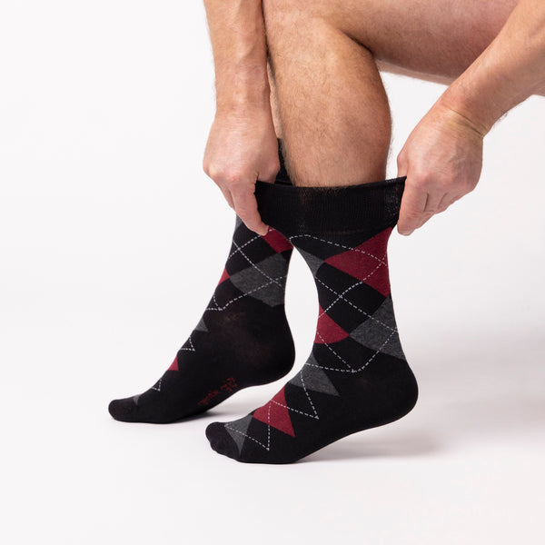 3 Paar Herren-Baumwollsocken mit Argyle-Muster - Schwarz