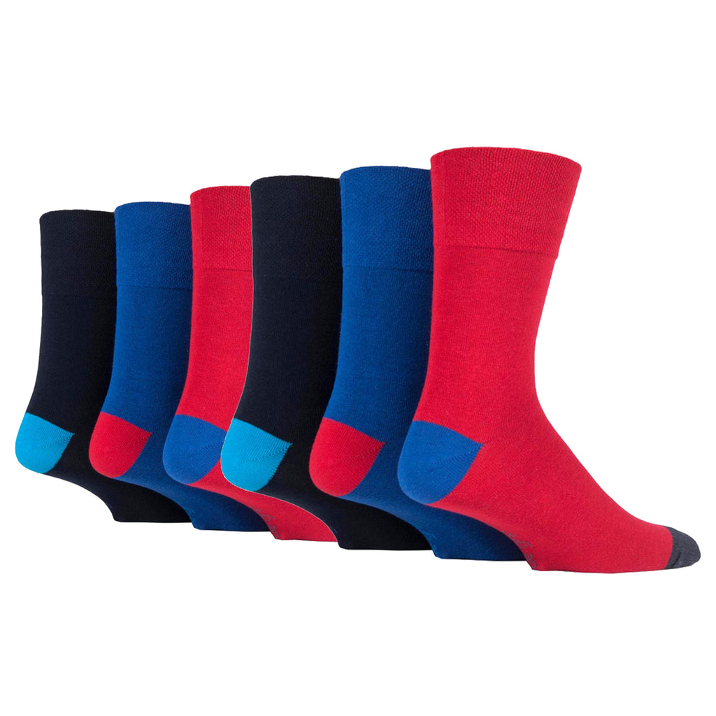 6 Pairs Men's Gentle Grip Colourburst  Cotton Socks - Hybrid Blue/Red