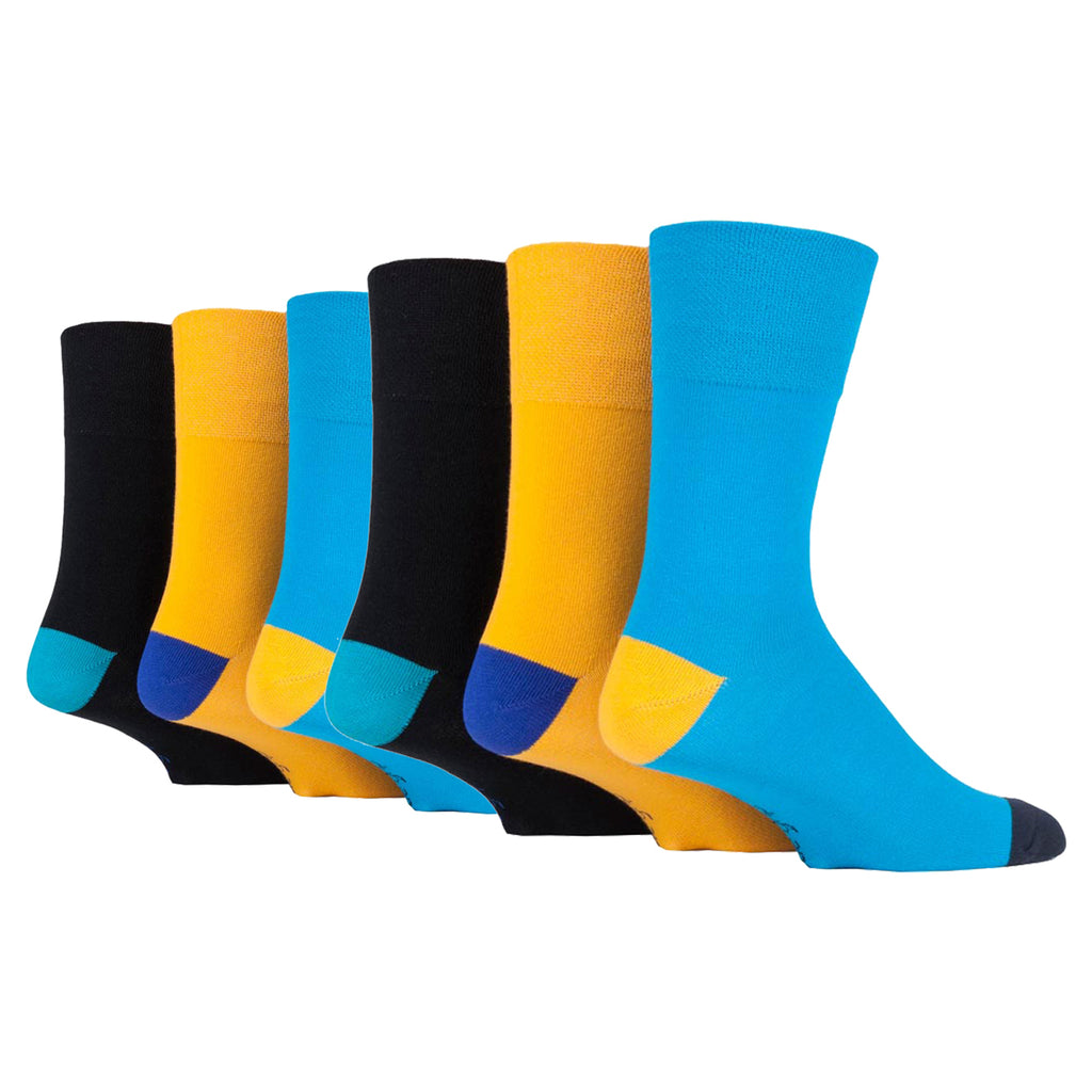 6 Pairs Men's Gentle Grip Colourburst Cotton Socks - Modern Hue Yellow/Blue