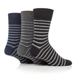Load image into Gallery viewer, 3 Pairs Men's Litha Varied Stripe Cotton Socks - Black Mix