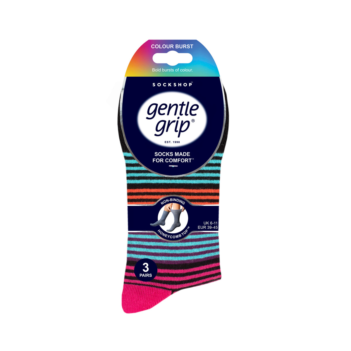 3 Pairs Men's Colourburst Cotton Socks - Vibrant Vision