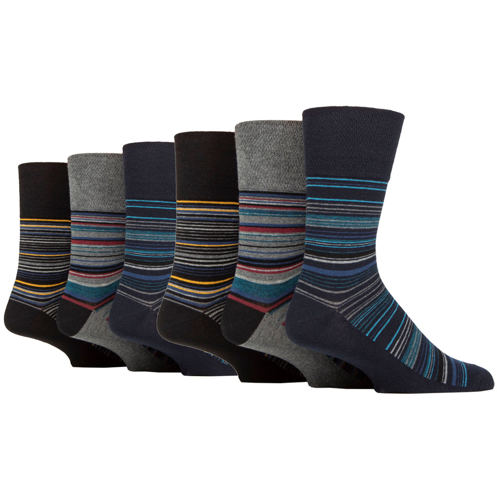 6 Pairs Men's Gentle Grip Cotton Socks - Micro Stripes