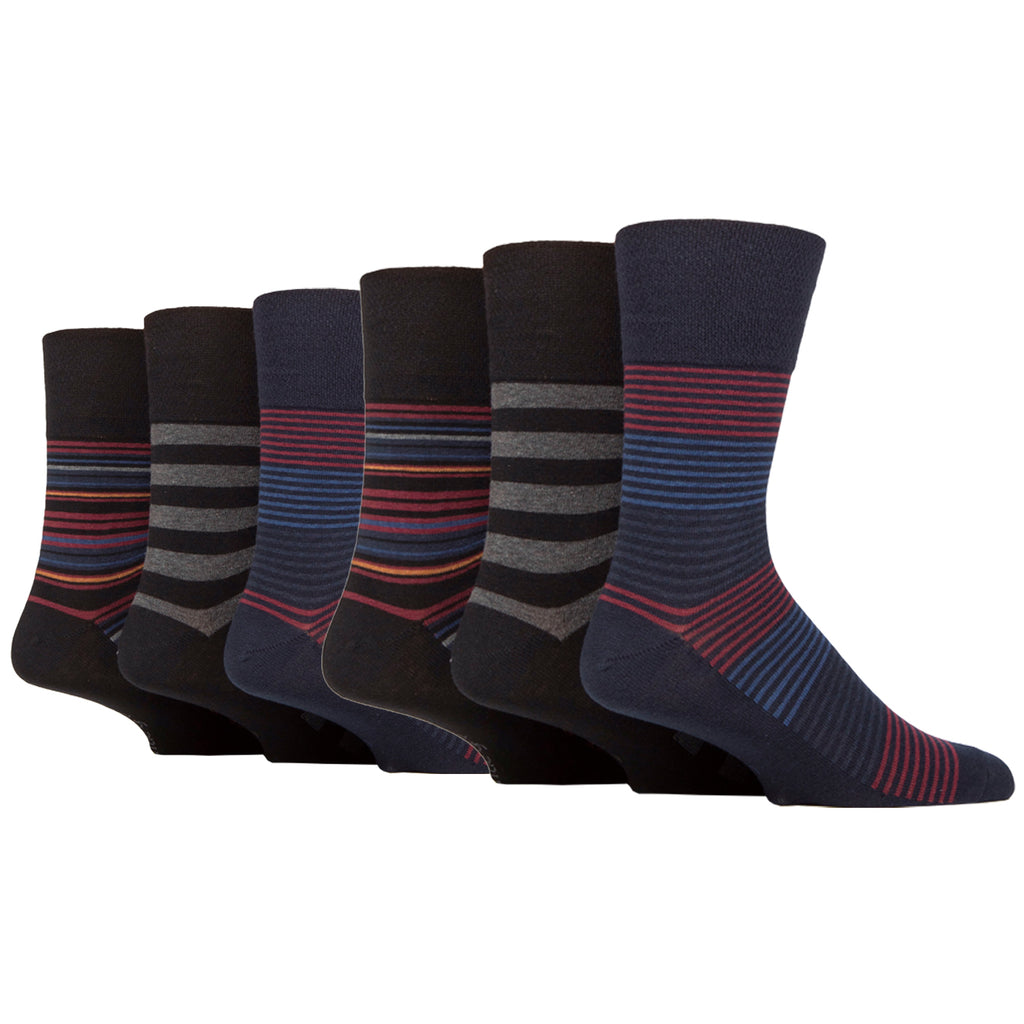 6 Pairs Men's Gentle Grip Cotton Socks - Regal Stripe