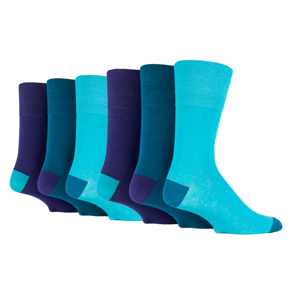6 Pairs Men's Gentle Grip Colourburst Cotton Socks - Aqua