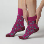 Load and play video in Gallery viewer, 3 Pairs Ladies Cotton Socks - Rose Floral Pink