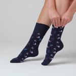 Load and play video in Gallery viewer, 3 Pairs Ladies Cotton Socks - Nature Bird Navy Blue