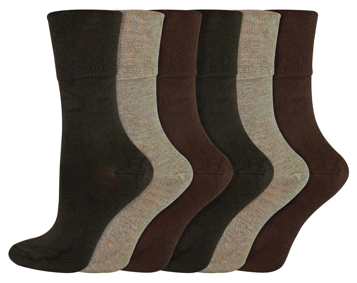 6 Pairs Ladies IOMI FootNurse Gentle Grip Bamboo Diabetic Socks Brown