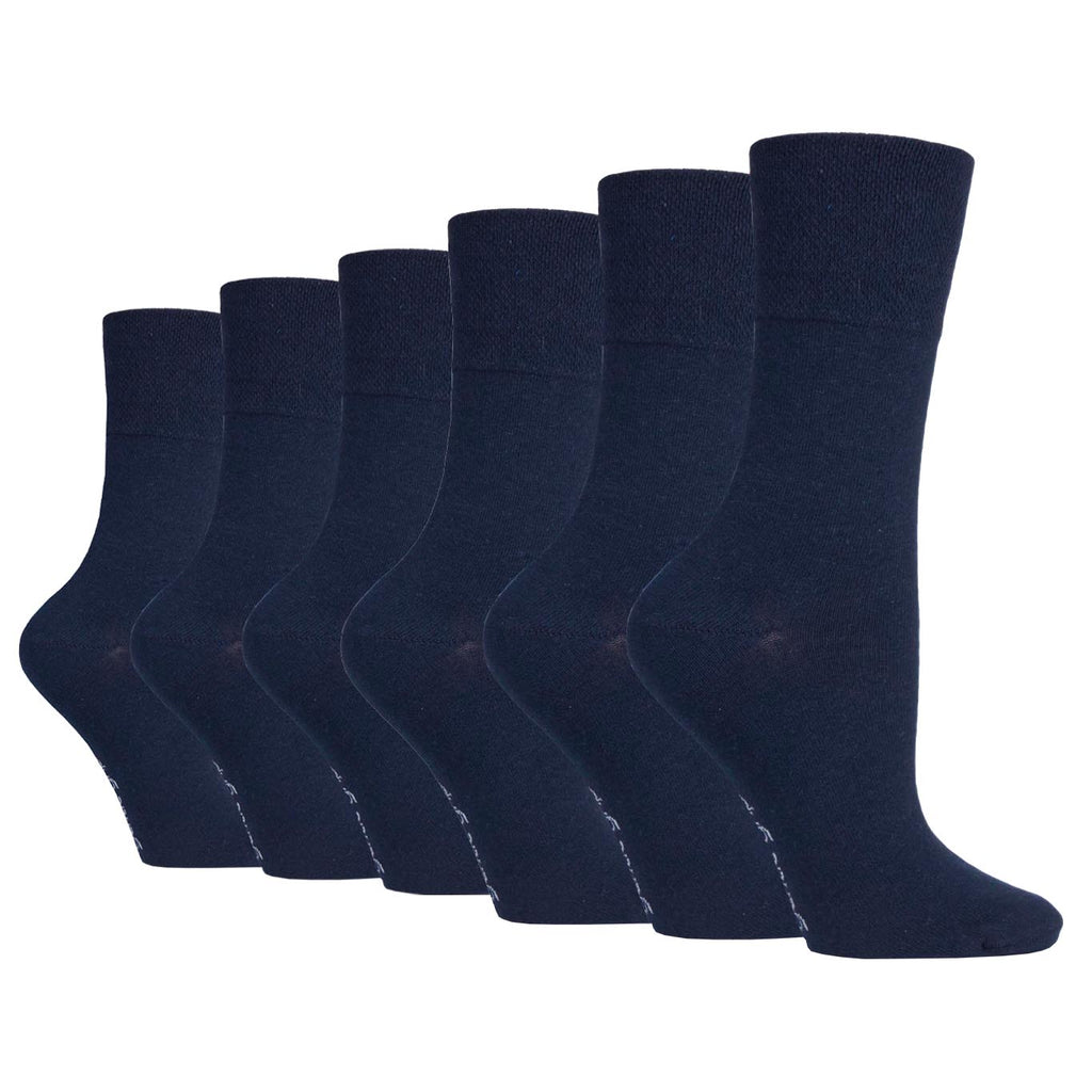 6 Pairs Ladies Gentle Grip Plain Cotton Socks - Navy