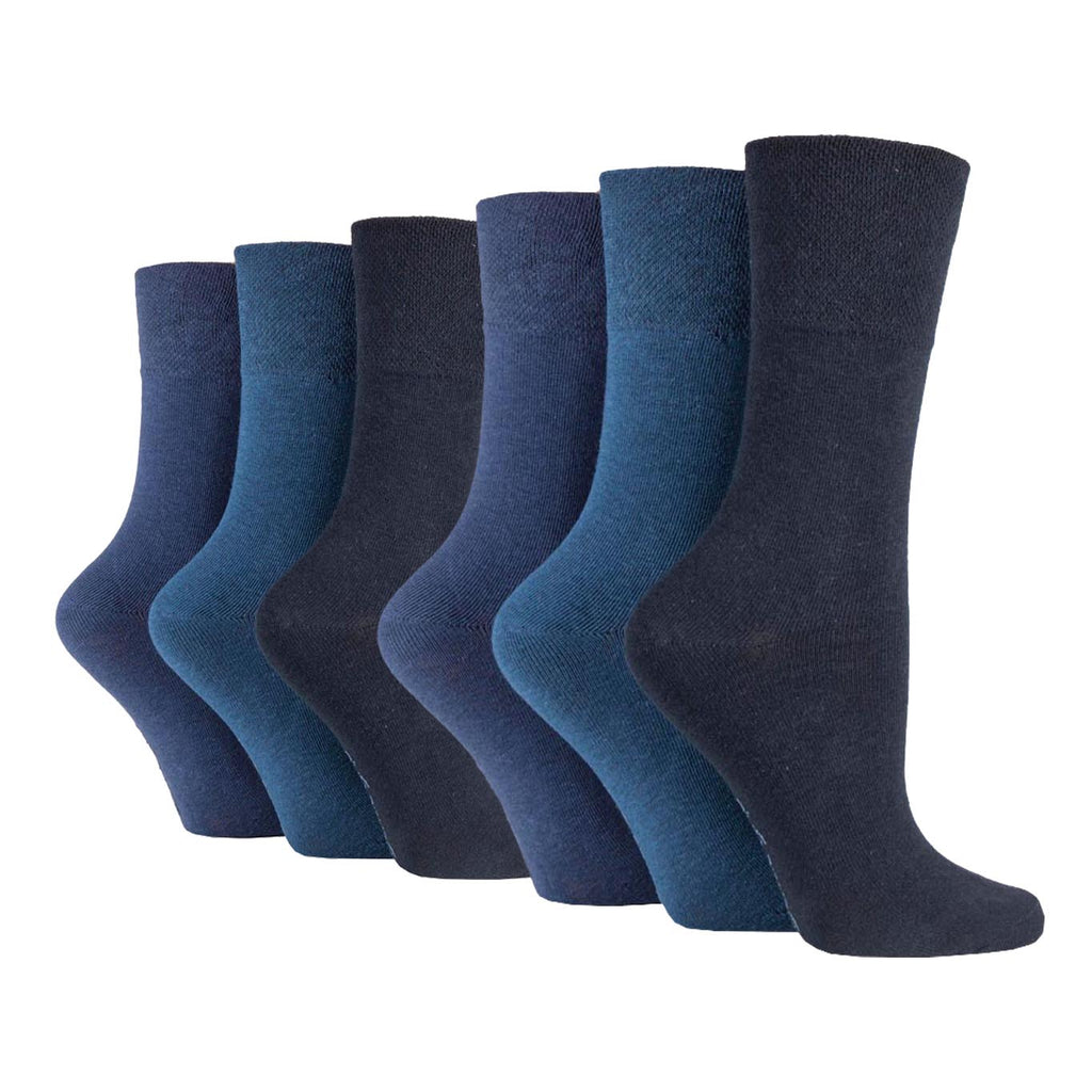 6 Pairs Ladies Gentle Grip Plain Cotton Socks - Navy Mix