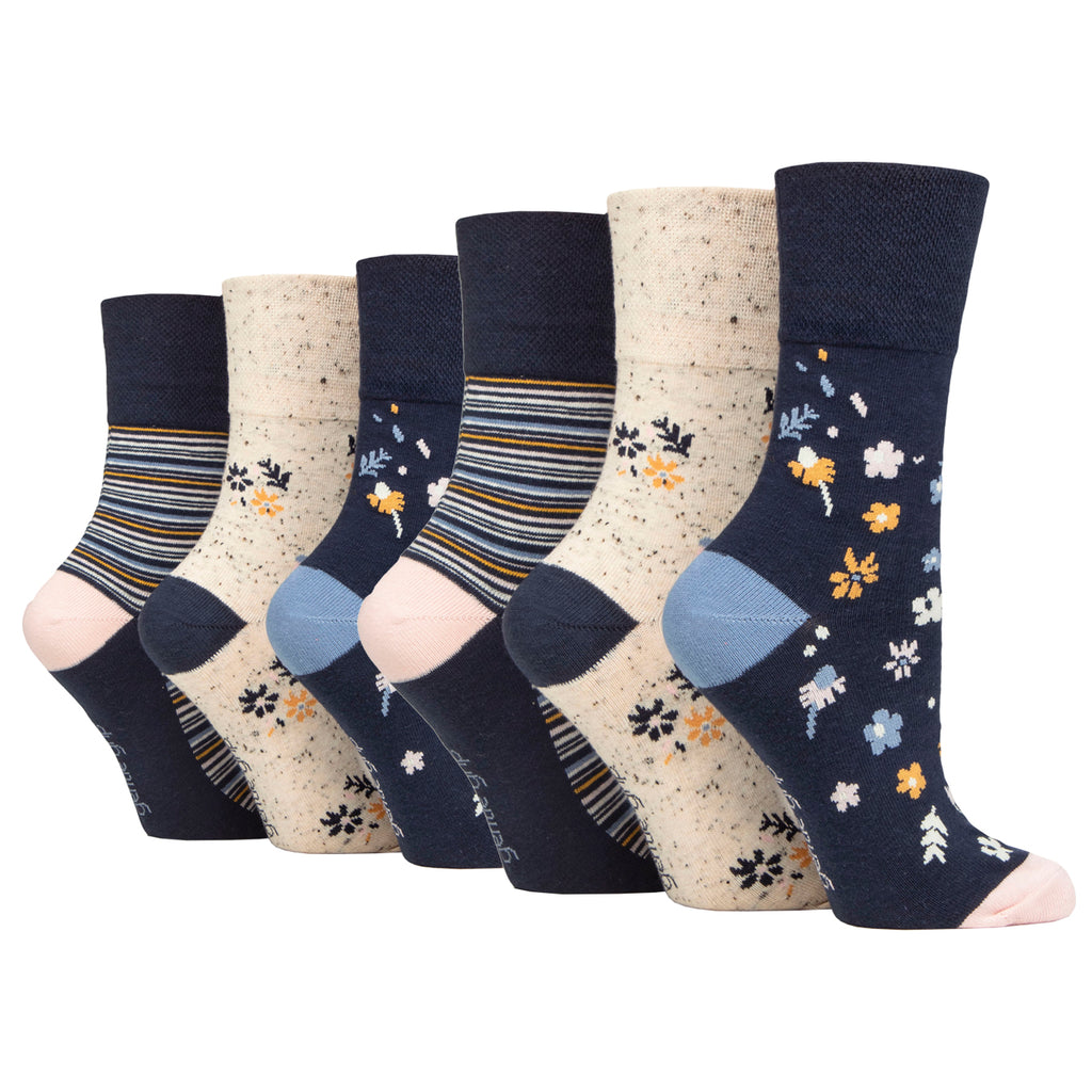6 Pairs Ladies Gentle Grip Cotton Socks - Ditsy Floral