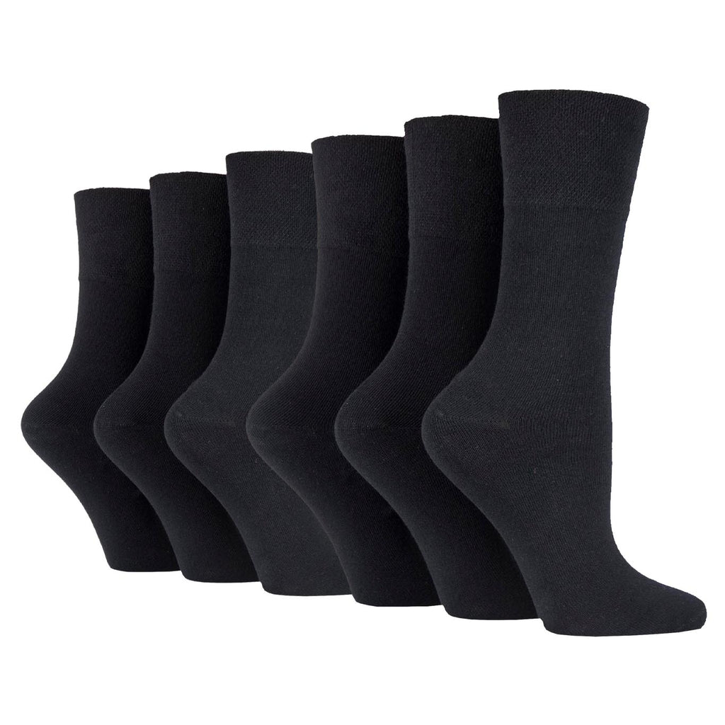 6 Pairs Ladies Gentle Grip Plain Cotton Socks - Black