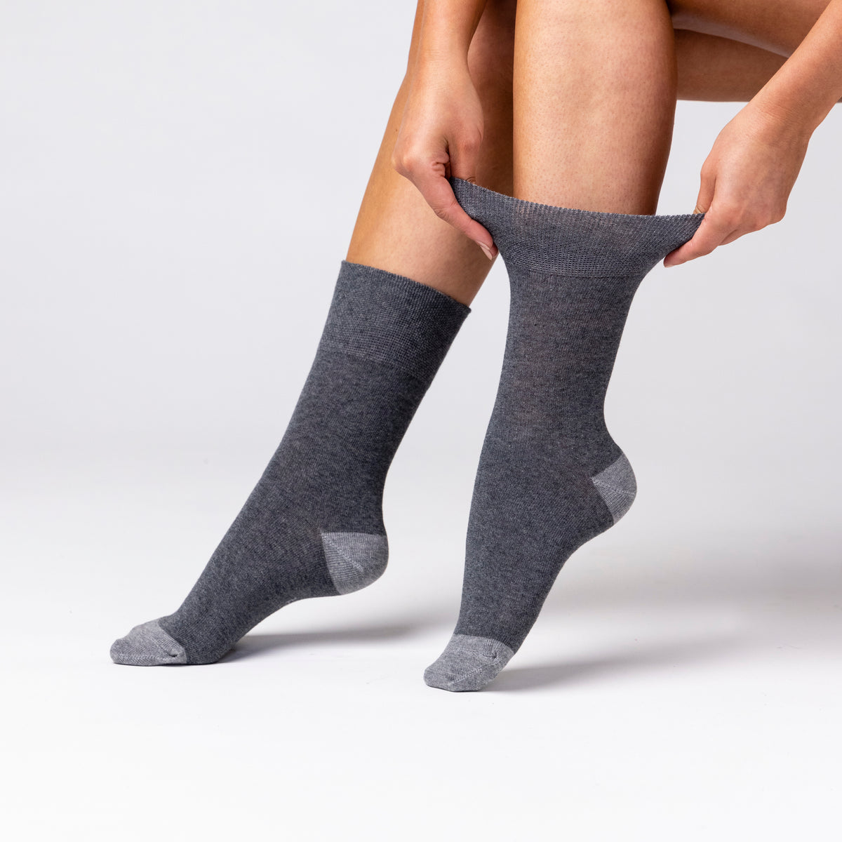 6 Pairs Ladies Seclude Contrast Heel Socks - Grey