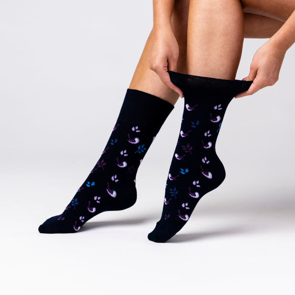 6 Pairs Ladies Cotton Socks - Nature Bird Navy Blue