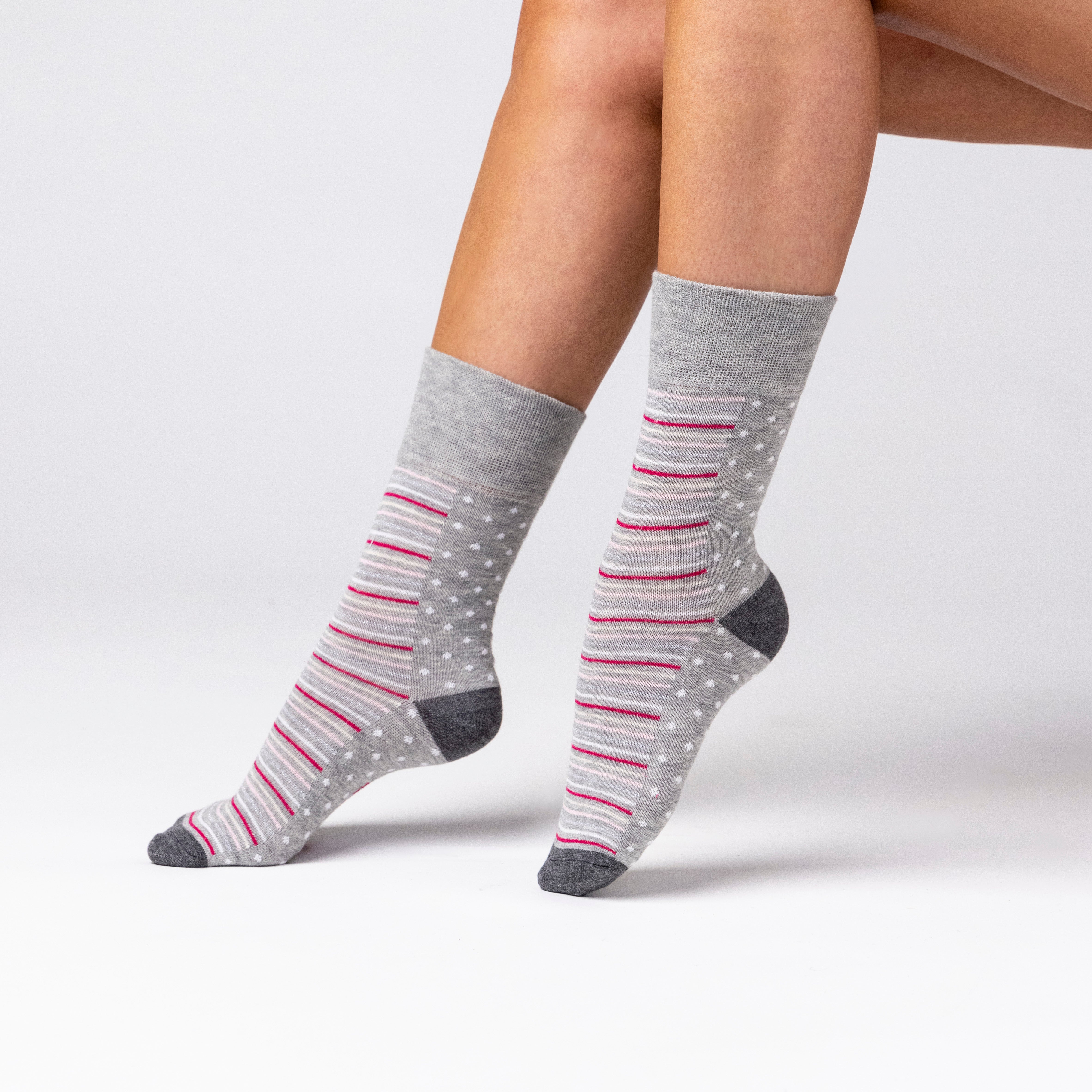 6 Pairs Ladies Cotton Socks - Celia Spot/Stripe