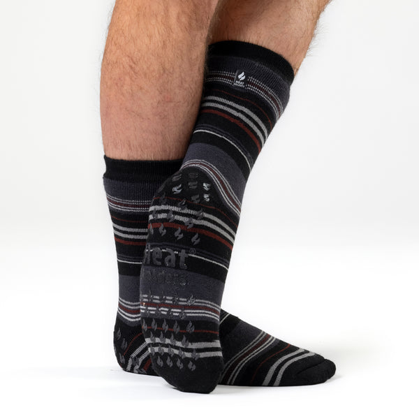 1 Pair Men's Raynaud's Thermal Slipper Socks - Black Stripe