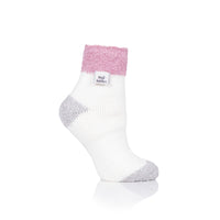 Ladies Original Sleep Socks with Feather Top - Pink & Cream